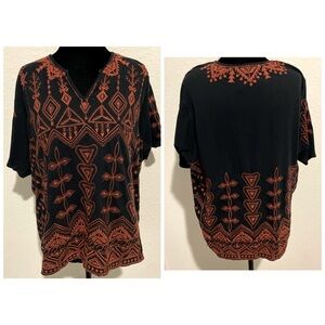 Johnny Was Black Embroidered Short Sleeve Top Size Small